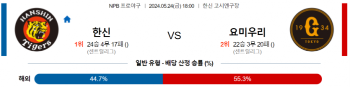 5월 24일 18:00 NPB 한신 : 요미우리