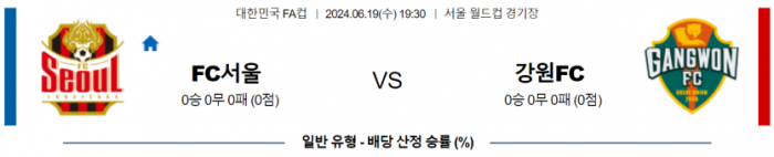 한국 FA컵 6월 19일 19:30 FC 서울 : 강원 FC